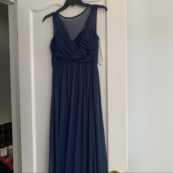 COPY - David's Bridal | Long Marine Blue Navy Mesh Dress F15927 sz 0/2 - Picture 3 of 13